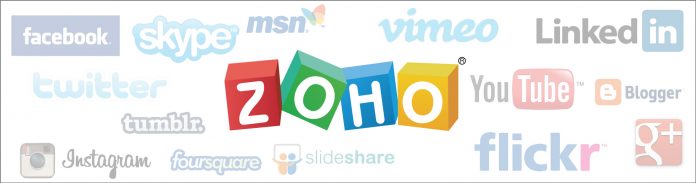 Logo de ZOHO y de las redes sociales mas usadas
