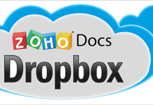 Logo de Zoho Docs y Dropbox en una misma nube azul