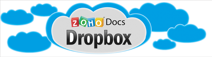 Logo de Zoho Docs y Dropbox en una misma nube azul