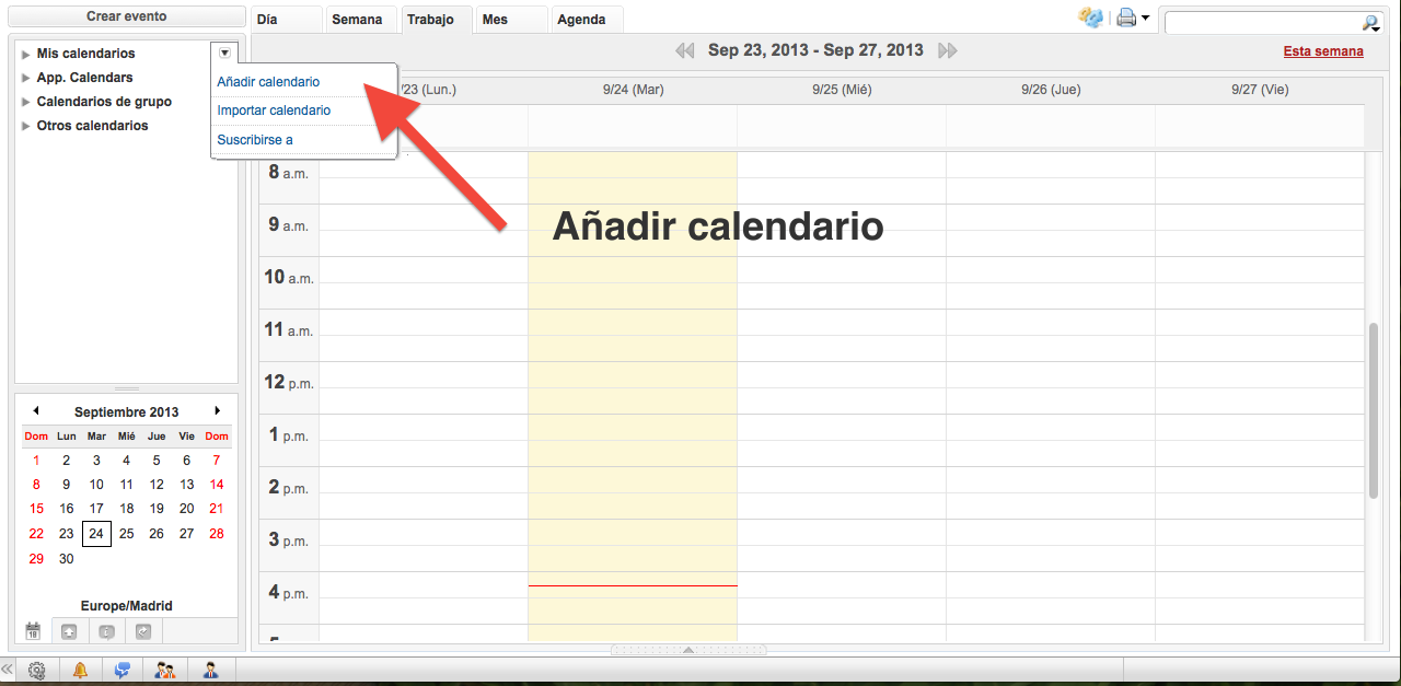 Zoho Calendar, añadir calendario