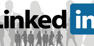 Logo Linkeding sobre dibujo de siluetas de personal de negocios