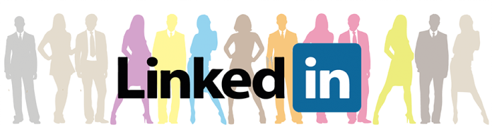 Logo de Linkedin sobre una imagen de siluetas de personal de negocios de colores