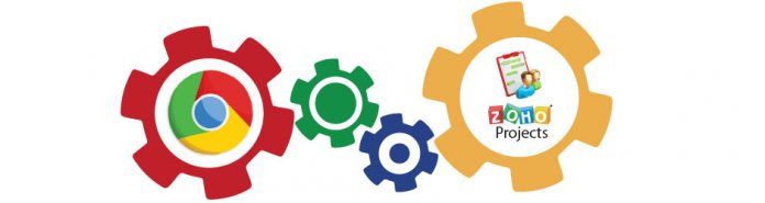 engranajes de los colorez zoho con el logo de google chrome y zoho projects