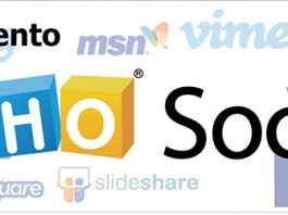 Logo de Zoho Social sobre fondo de logotipos de redes sociales