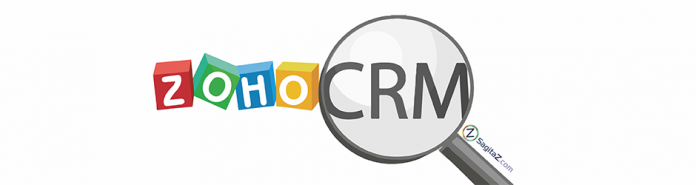 logo de Zoho CRM y una lupa