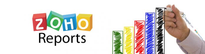 Logo de Zoho Reports en una imagen de una mano dibujando unos gráficos
