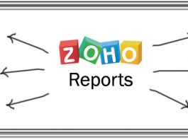 Logo de Zoho Reports y flechas señalando las opciones que ofrece