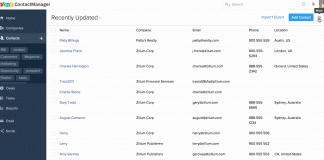 zoho contactmanager captura de pantalla del panel de contactos campos personalizados