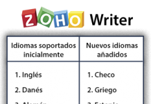 zoho writer tabla de los idiomas disponibles