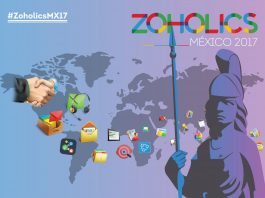 zoholics mexico 2017 anuncio con el mapa mundial y dibujo de mujer con casco y lanza