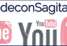 texto "Aprende con SagitaZ" sobre logo de YouTube fragmentado