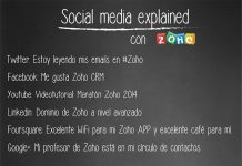 pizzarra social media explained con el logo de zoho y sagitaz