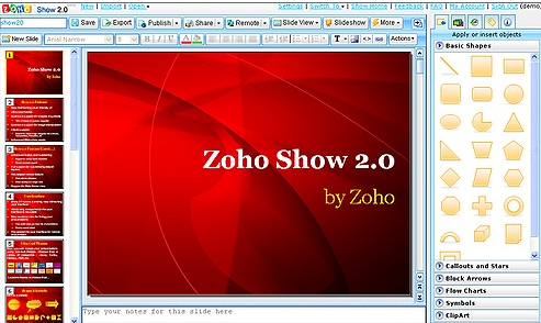 captura de pantalla de zoho show