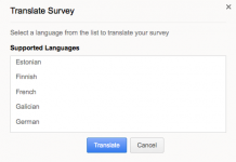 zoho survey captura de pantalla de la seleccion de idiomas
