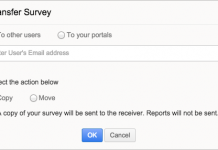 zoho survey captura de pantalla de la pestaña transfer survey