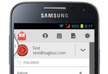 aplicacion android de zoho mail en la pantalla de un movil negro