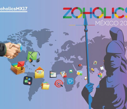 zoholics mexico 2017 anuncio con el mapa mundial y dibujo de mujer con casco y lanza